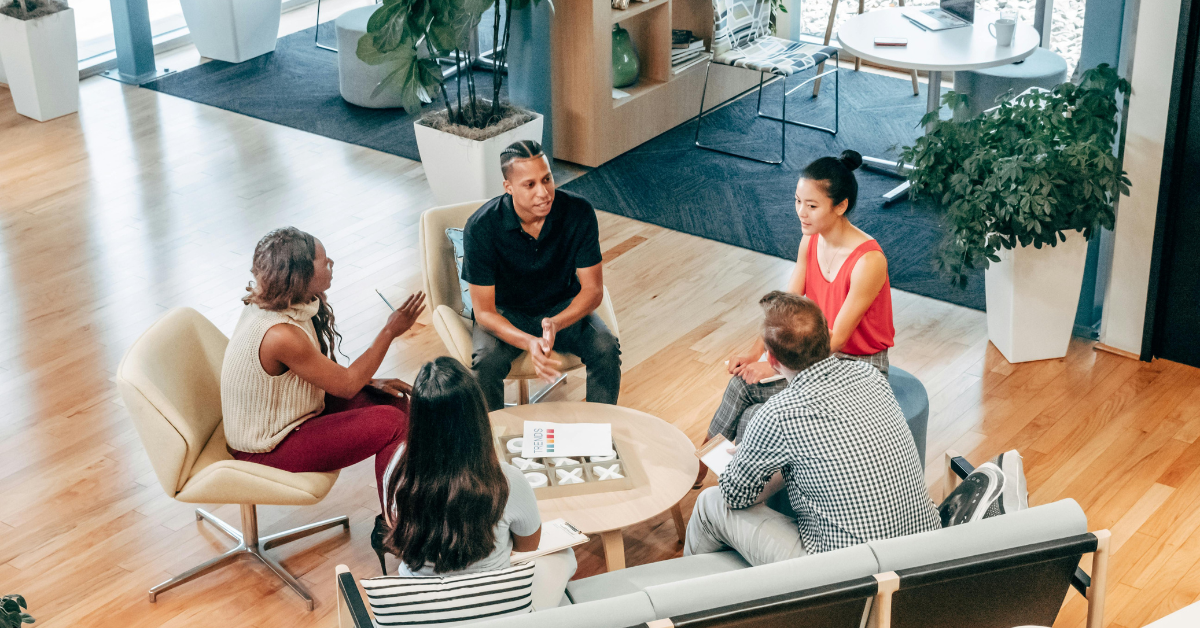 Employees having a spring meeting